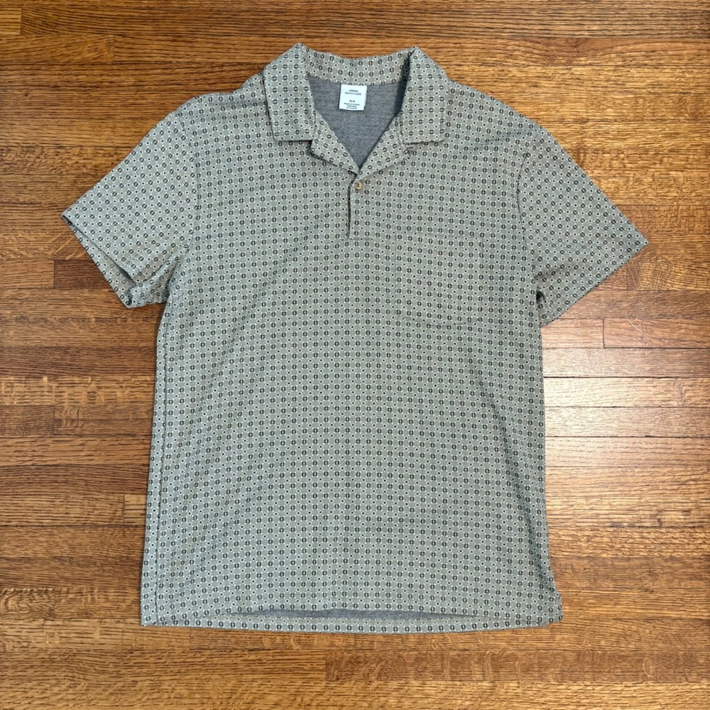 Urban Outfitters Geometric Knit Polo Shirt Mens M Retro Pattern Short Sleeve‎